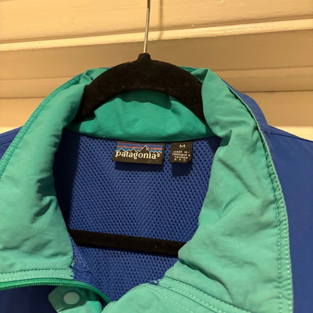 Vintage 90s Patagonia Nylon Blue 1/2 Snap Zip Windbreaker Colorblock Jacket